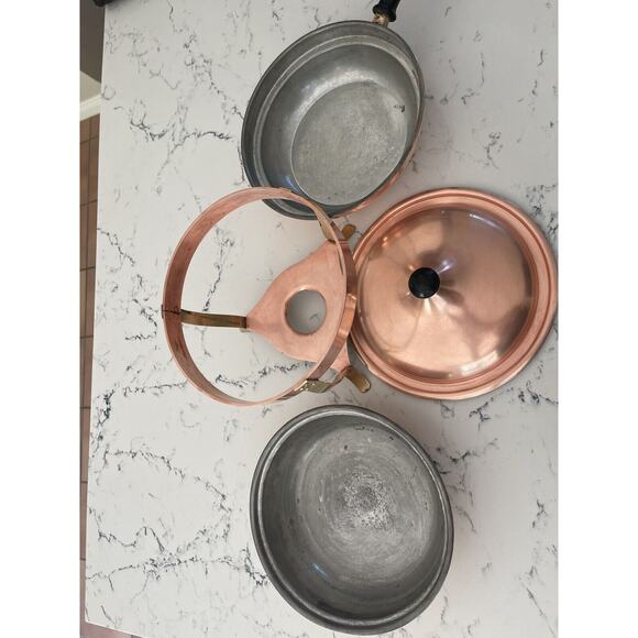 Vintage Charles R Ruegger Copper 3-pc Chafing Pot Warmer - Picture 11 of 12